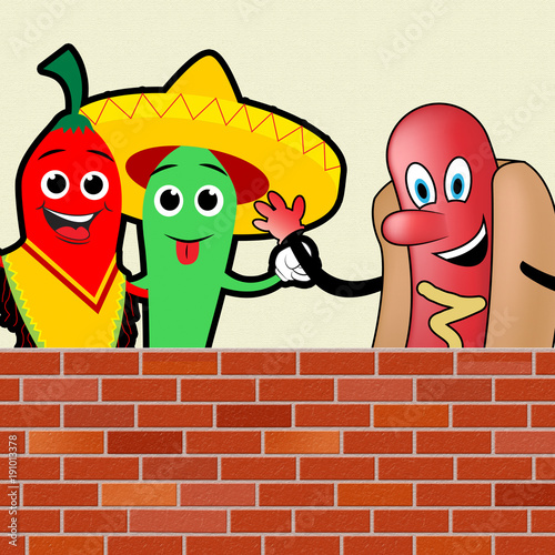 Mexican And American Hot Dog Wall 3d Illustration