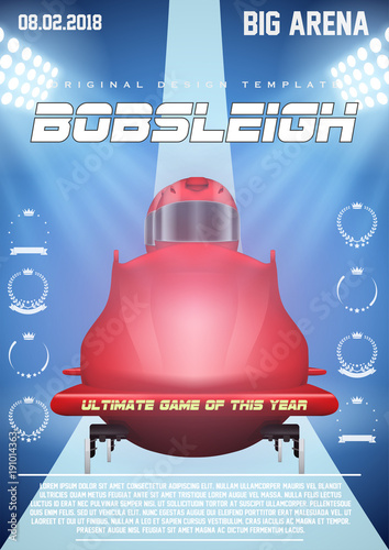 Poster Template of Winter Games of Bobsleigh. Bob on track. Cup and Tournament Advertising. Sport Event Announcement. Vector Illustration.