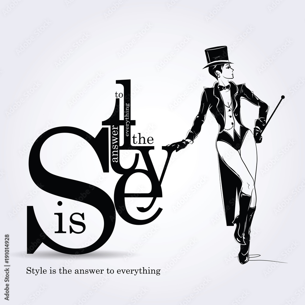 Φωτογραφία Fashion girl in sketch-style with fashionable quote.