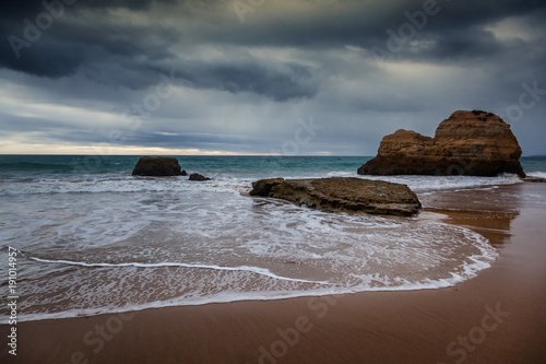 Atlantic coast at sunset, Algarve, Portugal. Stunning beautiful landscape