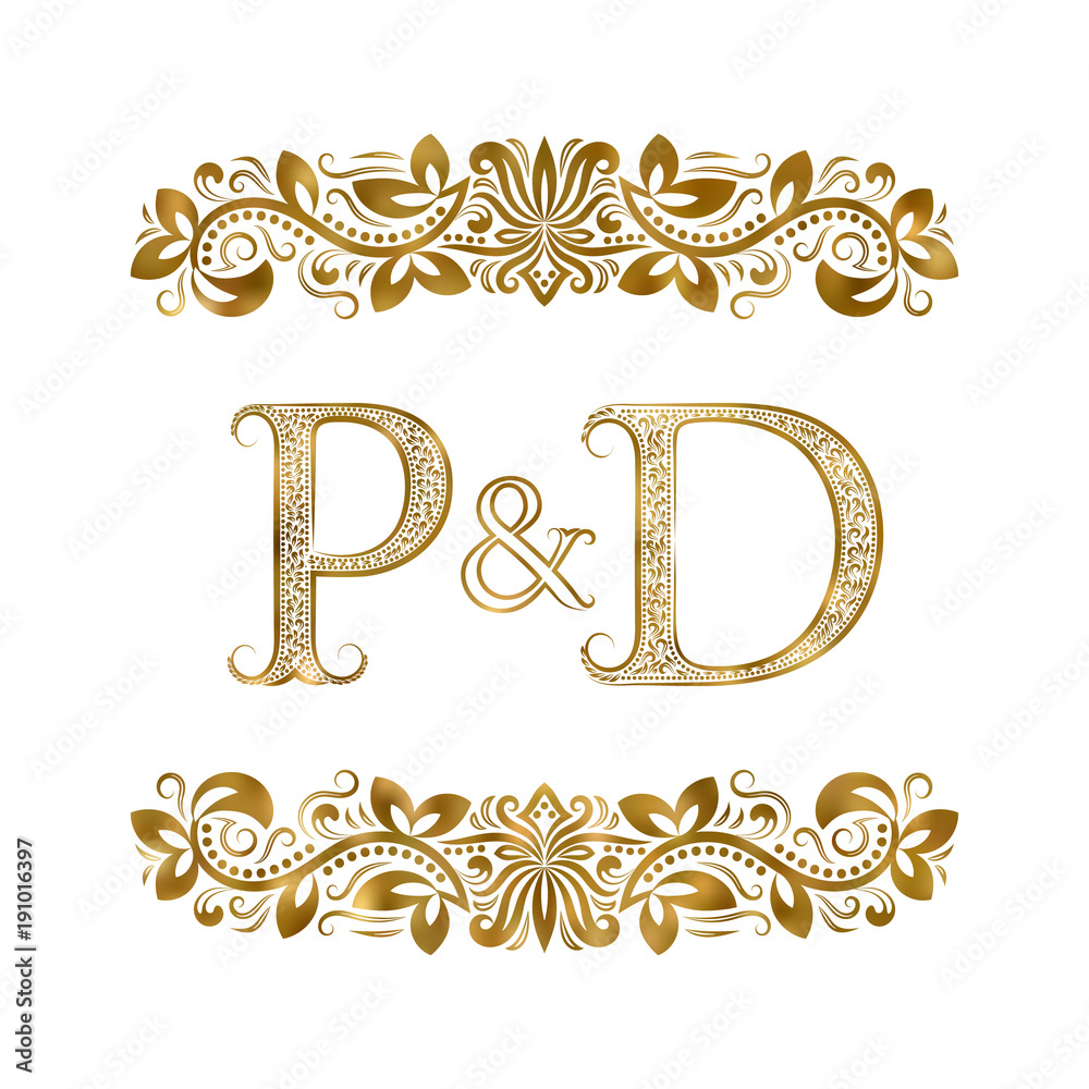 W&P Initial logo. Ornament ampersand monogram golden logo Stock