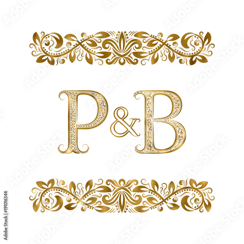 P and B vintage initials logo symbol. The letters are surrounded by ornamental elements. Wedding or business partners monogram in royal style.