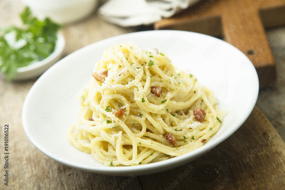 Pasta Carbonara with bacon and eggs