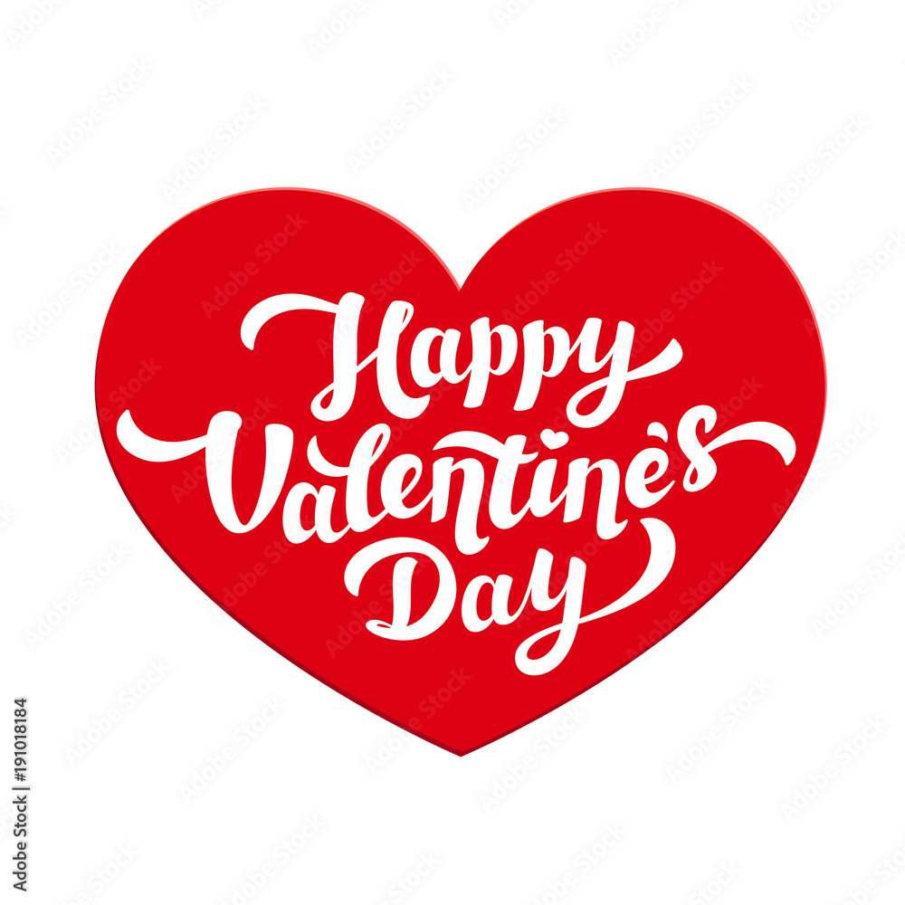 Cute hand-written lettering on red heart. Happy Valentine s day vector card. Greeting Card to Day of Saint Valentine. 14 february post card.