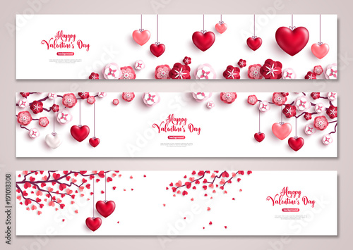 Valentines horizontal banners, tree with hearts