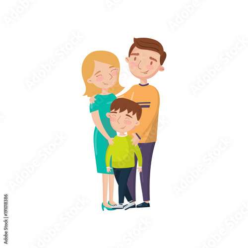 Young happy couple posing with their son cartoon vector Illustration