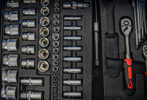 Toolbox in the workshop, close-up