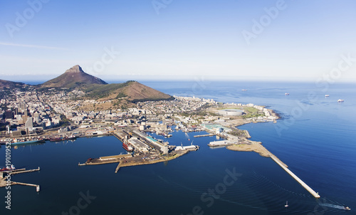 Aerial view of Victoria & Alfred Waterfront and Cape Town Harbour with Lions Head and Signal Hill, Cape Town, South Africa
