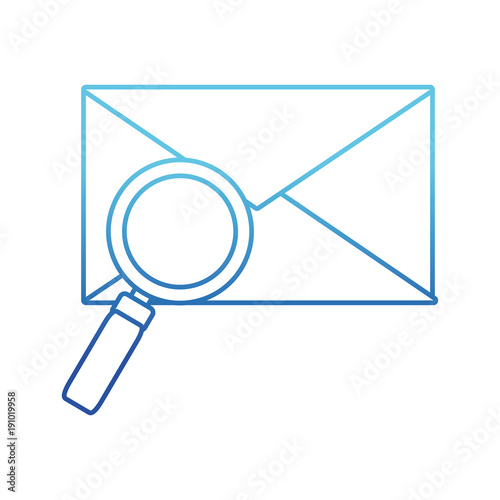 blue line e-mail letter message with magnifying glass