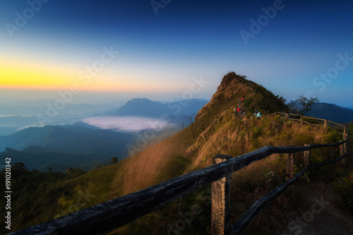 Morning mist and mountains. Mountain View.High angle view at Doi Phu Chi Dao Scenic spot inWiang Kaen District, Chiang Rai,Thailand. © Eak