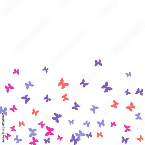 Spring Background with Colorful Butterflies. Simple Feminine Pattern for Card, Invitation, Print. Trendy Decoration with Beautiful Butterfly Silhouettes. Vector Background with Moth