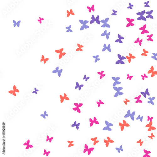 Spring Background with Colorful Butterflies. Simple Feminine Pattern for Card, Invitation, Print. Trendy Decoration with Beautiful Butterfly Silhouettes. Vector Background with Moth
