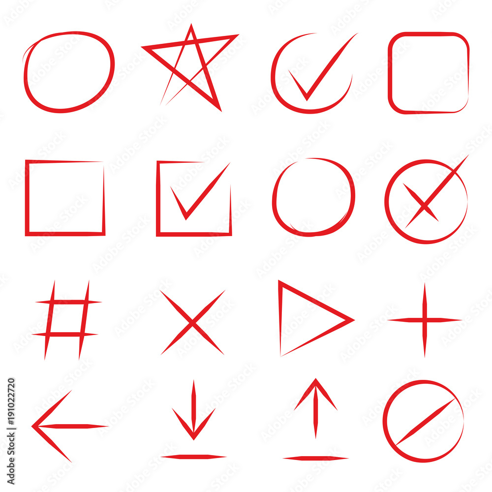 red hand drawn check mark arrows and marker elements red hand drawn check mark arrows and marker elements