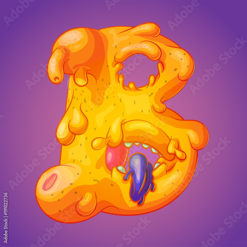Melted slicky alphabet letter B realistic cartoon vector illustration photo