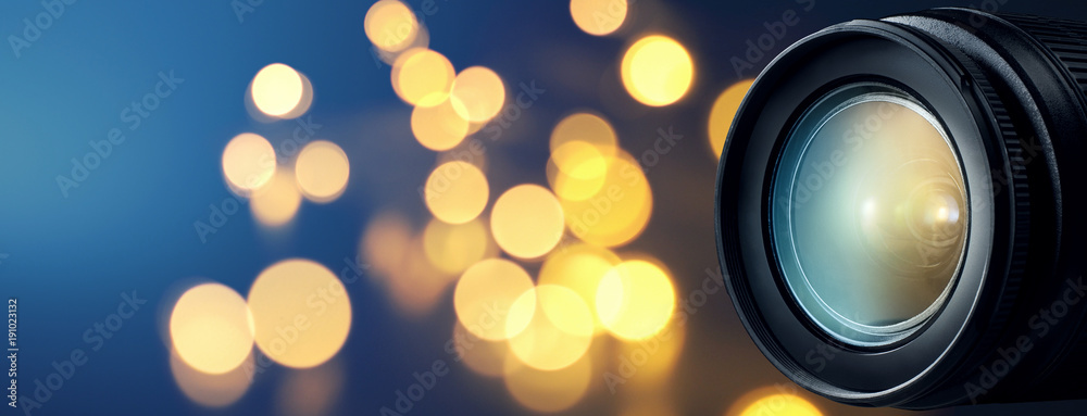 Camera lens with bokeh lights background Stock Photo | Adobe Stock