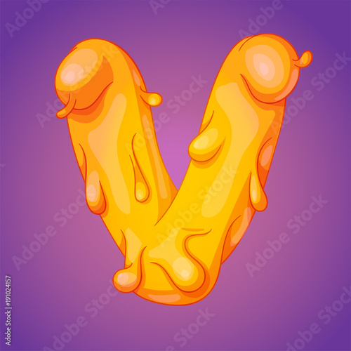 Melted slicky alphabet letter V realistic cartoon vector illustration photo