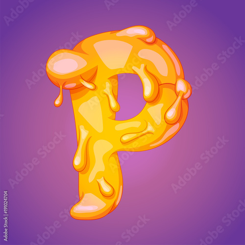 Melted slicky alphabet letter P realistic cartoon vector illustration photo