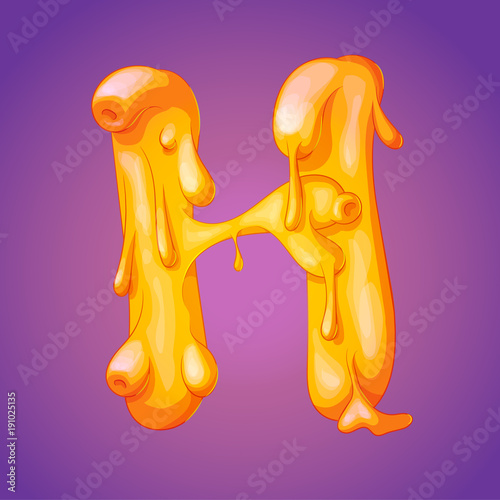 Melted slicky alphabet letter H realistic cartoon vector illustration photo