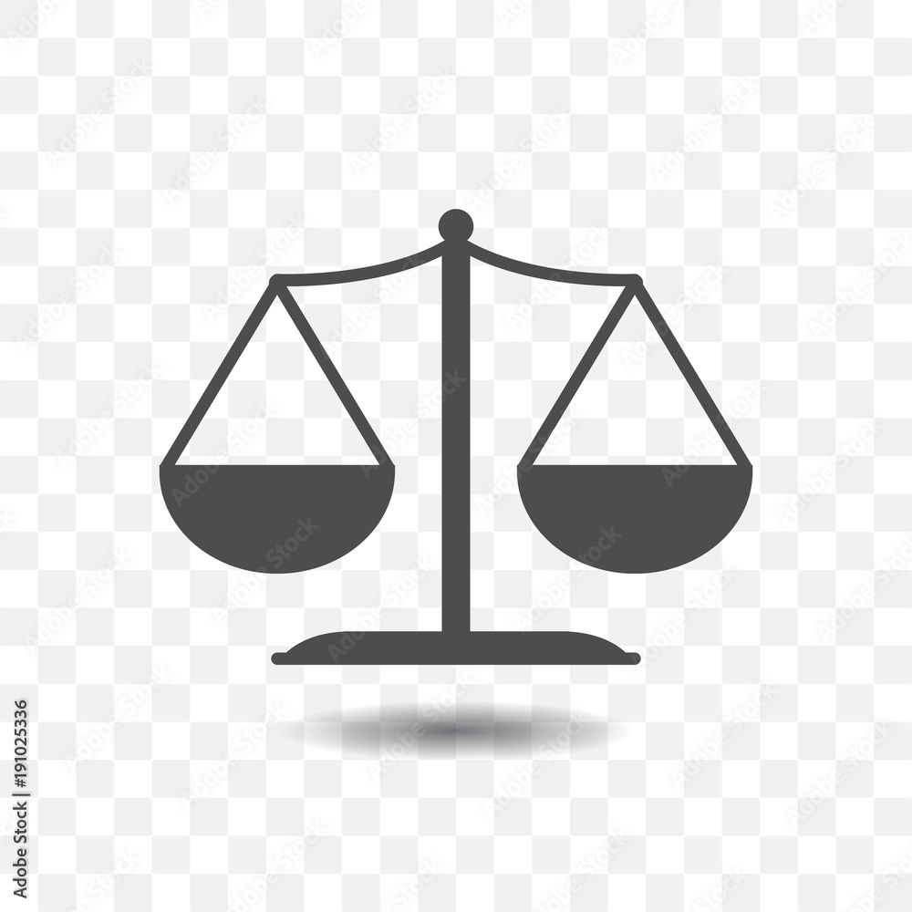Outlined scale balance icon on transparent background. Justice concept ...