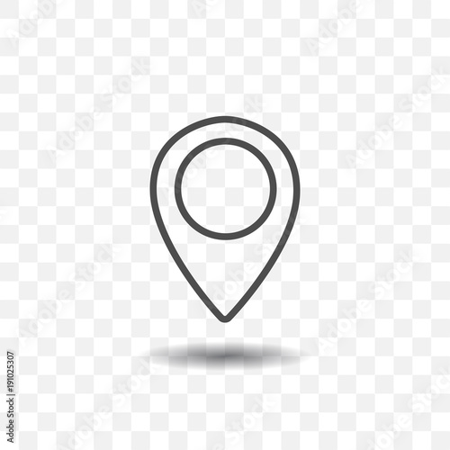 Outlined map location pointer icon on transparent background. Map pin for target or destination.