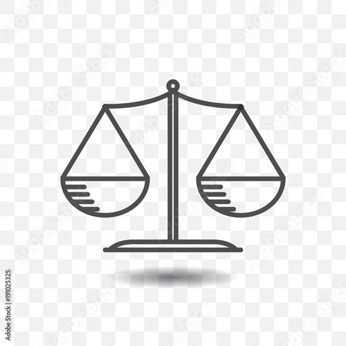 Scale balance icon on transparent background. Justice concept design.