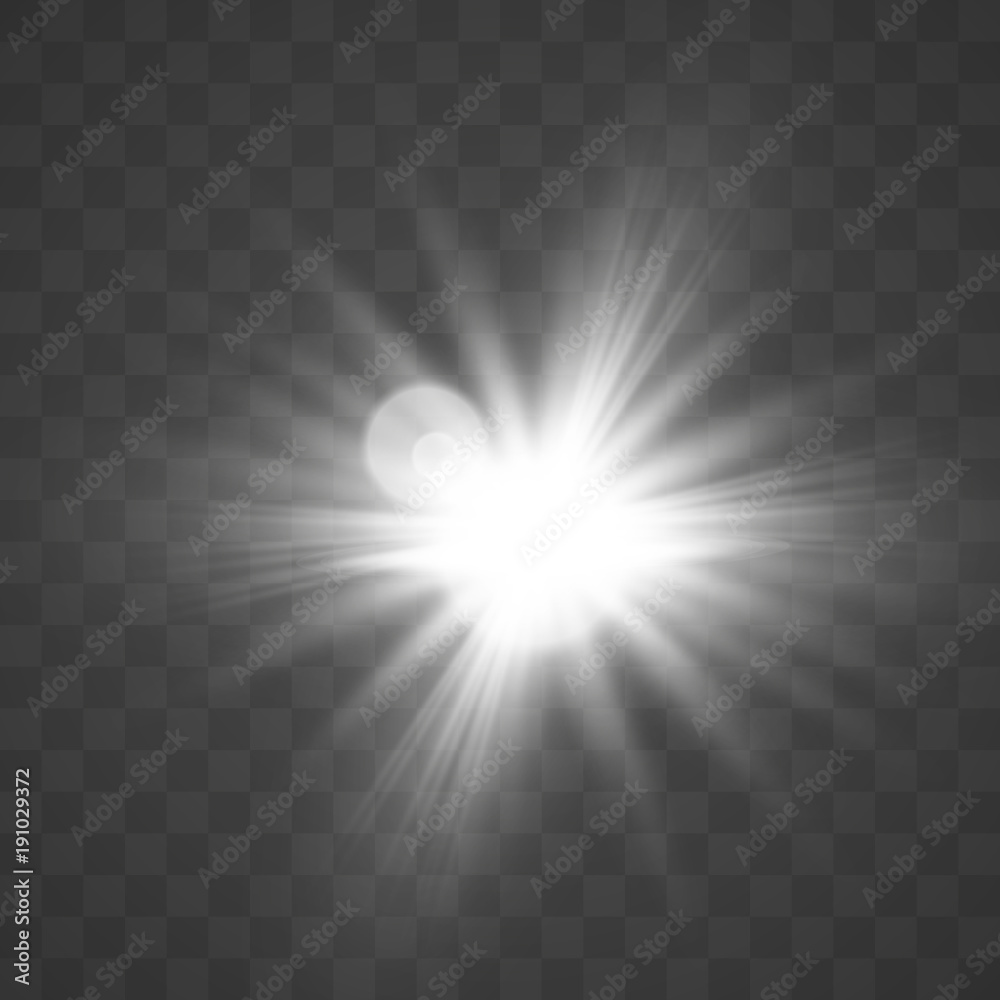 White glowing light burst explosion with Lens flares effect sparkles decoration. Isolated on transparent background. White glowing light burst explosion with Lens flares effect sparkles decoration. Isolated on transparent background.