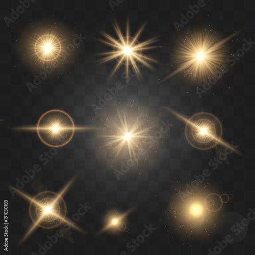 Set shining star particles and sparks On a dark  transparen backgroundt. Vector Illustration, EPS10 photo