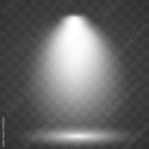 Set of scene illumination spotlight on transparent background. Vector illustration.