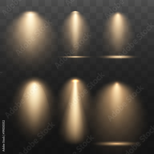 Set Vector Spotlights. Scene. Light transparent effects.