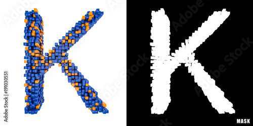 Litera K 3D sześciany kwadraty klocki piksele