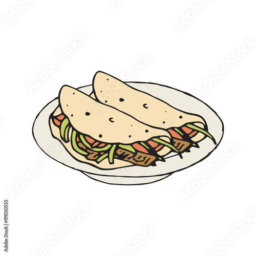 Mexican food fajita or burrito vector illustration in vintage style