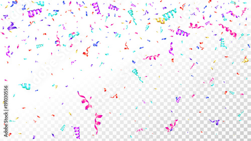 Vector crolorful bright confetti isolated on transparent background.