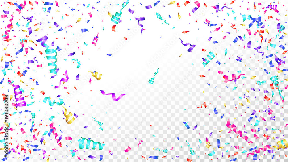 Vector crolorful bright confetti isolated on transparent background.