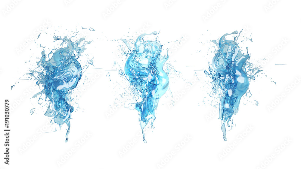 Splash of water on a white background isolated. 3d illustration, 3d rendering.
