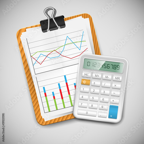 Vector illustration of a document table with a calculator