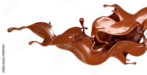 Splash of chocolate on a white background. 3d illustration, 3d rendering.