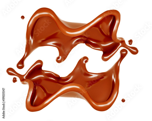 Splash of chocolate on a white background. 3d illustration, 3d rendering.