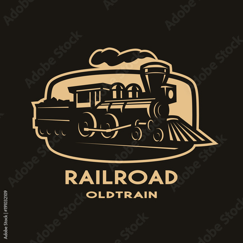 Old steam train emblem, logo.