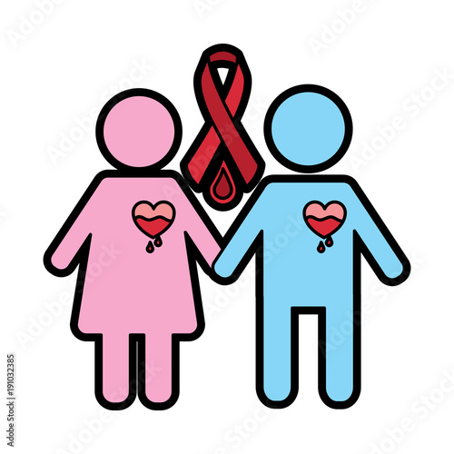couple hemophilia campaign ribbon blood vector illustration