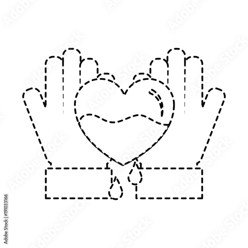 hands holding blood heart support hemophilia awareness vector illustration sticker style image