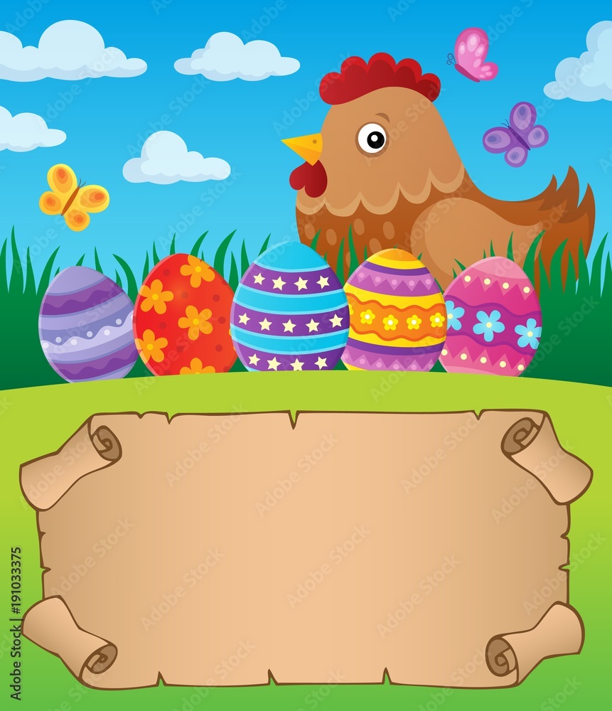 Fototapeta premium Small parchment with Easter hen 1