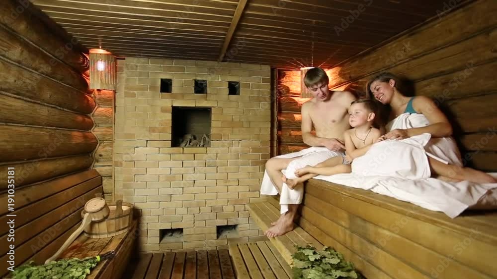 sauna family nudist family with a child in the traditional Russian sauna, bath Stock Video |  Adobe Stock