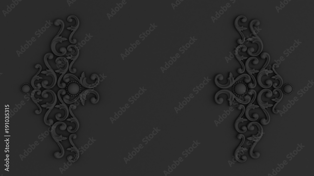 Fototapeta premium Luxury gypsum decoration element, wall concept stucco, interior architecture pattern. 3d illustration, 3d rendering.