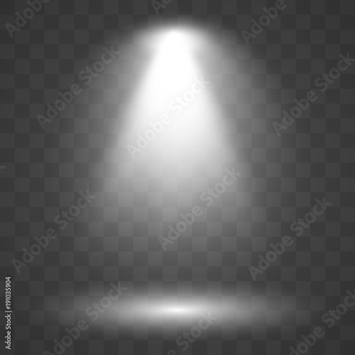 Cold light effect. Stage spotlight on transparent background. Vector illustration.