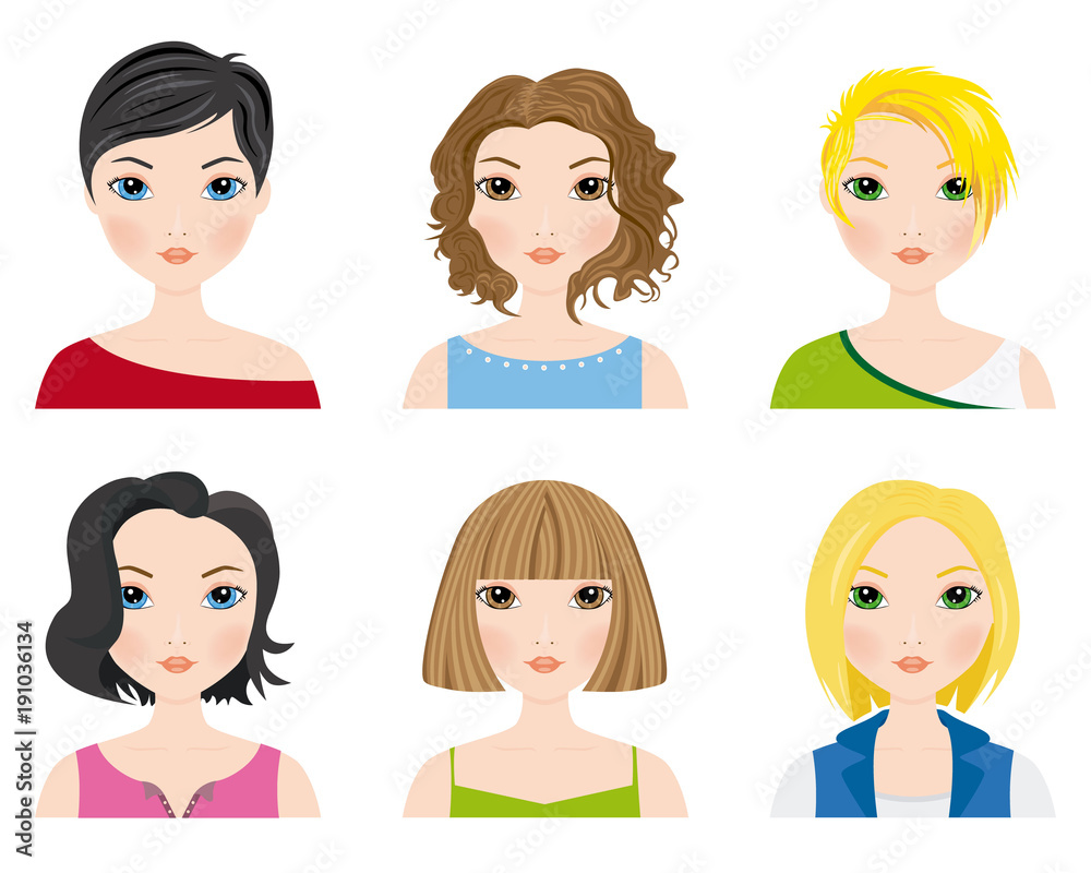 Set of female avatars with short hair
Set of female avatars with short hair