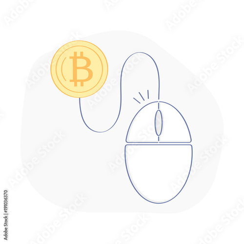Pay per click illustration or cost per click, CPC, freelance, pay per work in web, internet surf device icon concept. Mouse pad connected with bitcoin symbol. E-commerce flat outline sign vector.