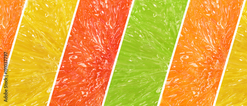 Citrus fruit. Collage of orange, lemon, lime, grapefruit. Isolated on white. Macro  photo