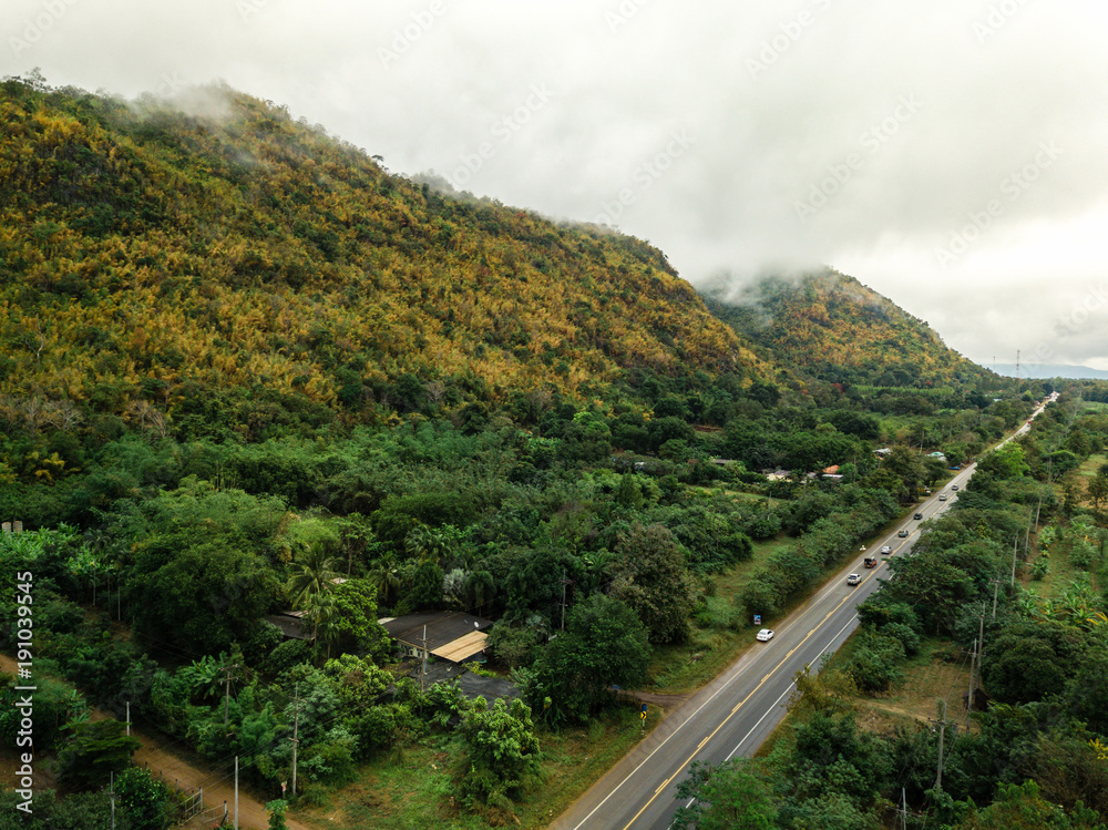 LandScape, Green Fresh Nature Background of Forest Mountains and Sky, Countryside of Thailand.