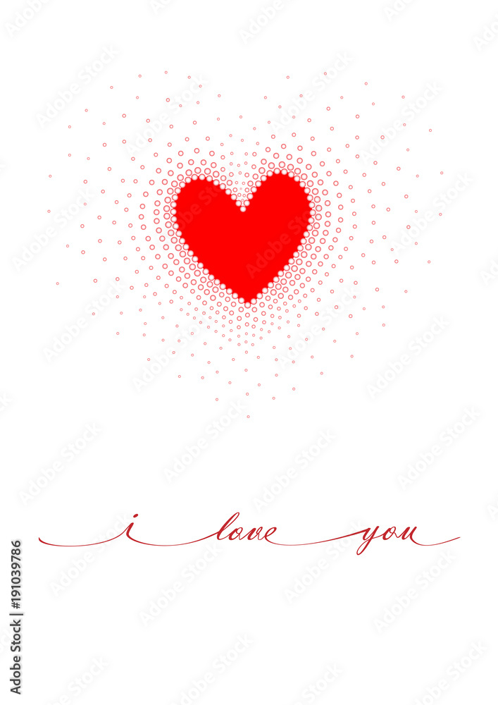 valentine's day card, i love you text, red heart isolated on a white background, vertical