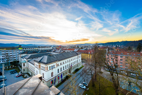 View of Ljubljana from Cankarjev dom with Presidential palace. photo